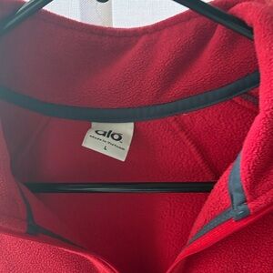 ALO Yoga Red Fleece Pullover with Black Trim